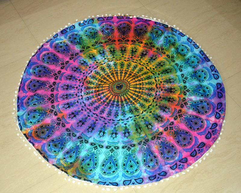 Handicraft Palace 72-Inch Round Mandala Tapestry – Multicolor Boho Beach Throw & Yoga Mat