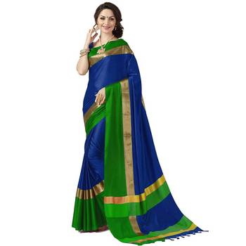 Blue Woven Cotton Silk Saree With Blouse 1