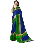 Blue Woven Cotton Silk Saree With Blouse
