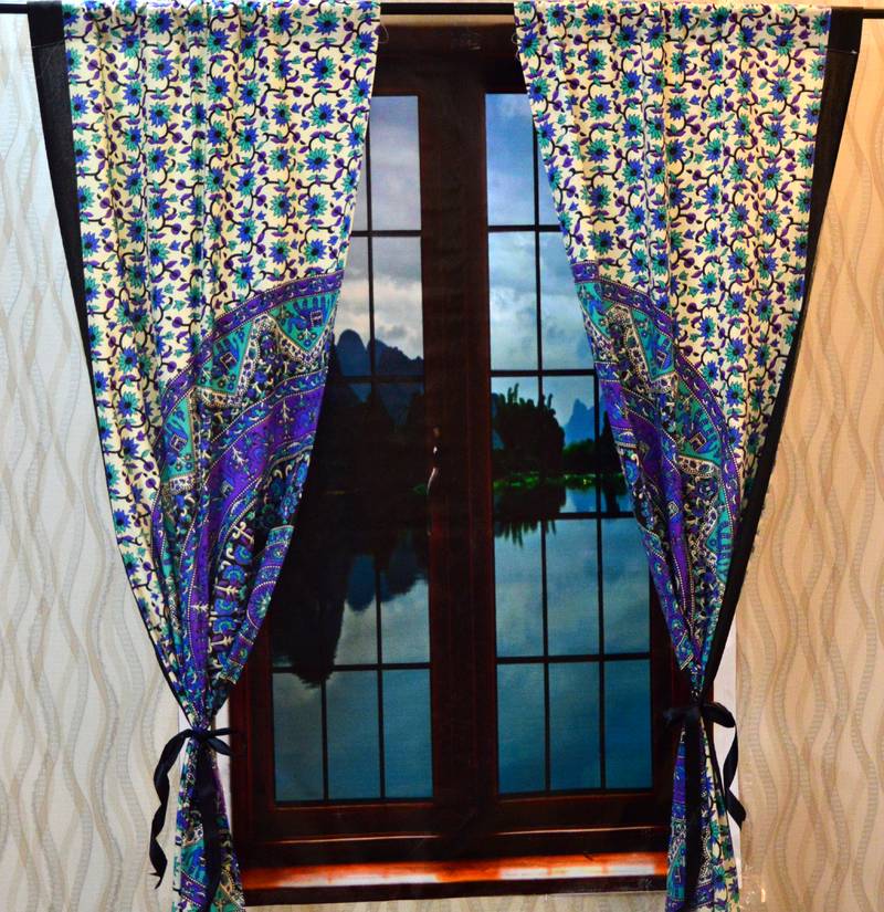 Indian urban elephant mandala curtains tapestry drapes window treatment