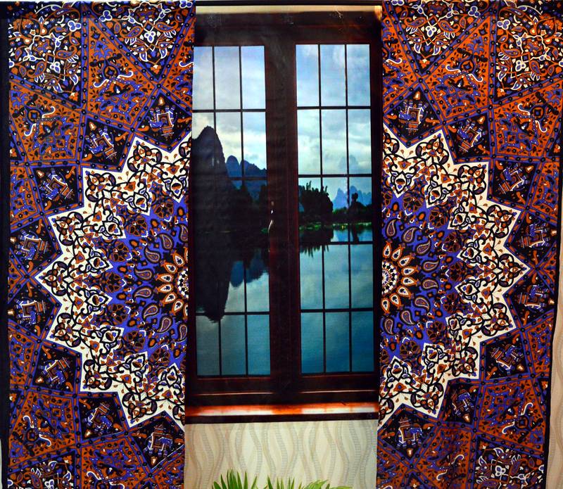 Indian psychedelic mandala curtains tapestry drapes window treatment