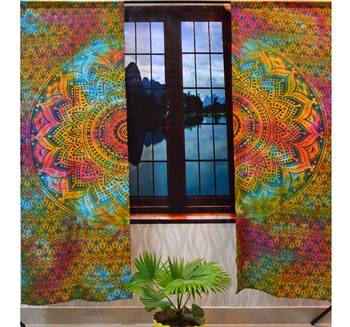 Ethnic mandala design indian boho style centre pattern art curtain 2 panels set 1