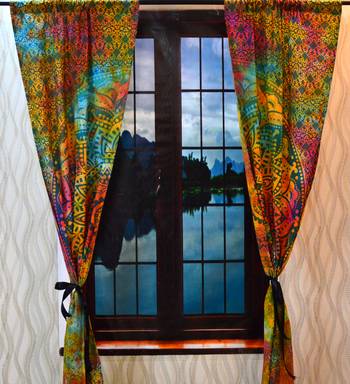 Ethnic mandala design indian boho style centre pattern art curtain 2 panels set 3