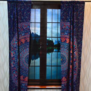 Mandala curtain hippie tulle sheer voile door window drape indian throw valances 4