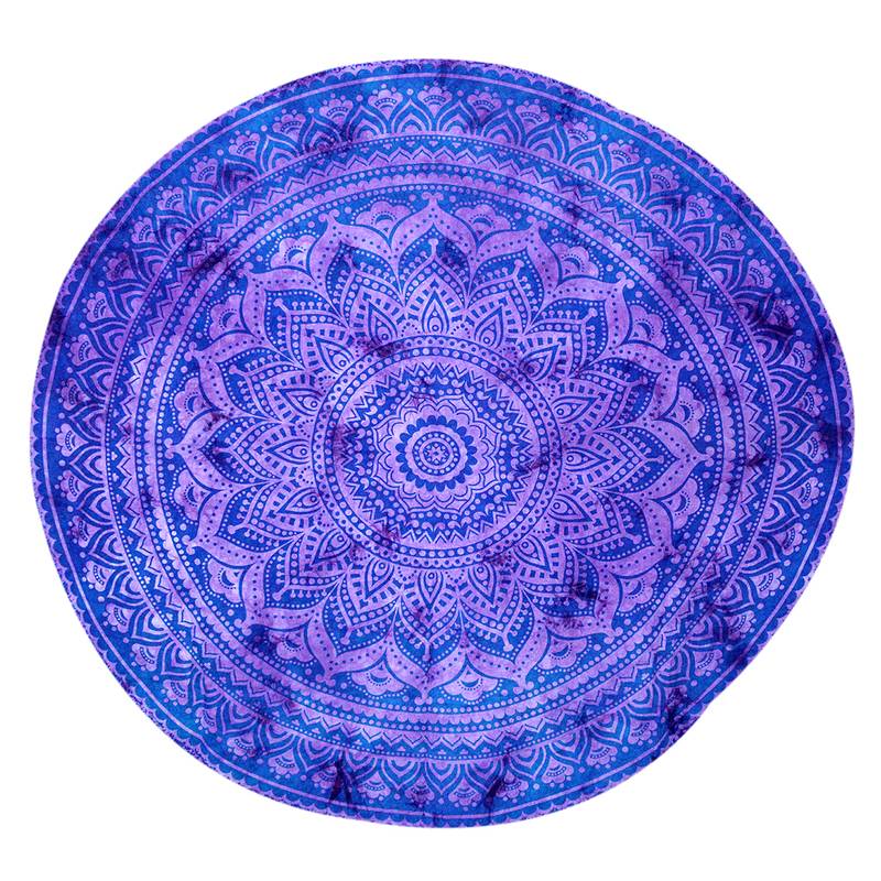 Tapis De Plage Rond Mandala Hippie – 182 Cm | Tenture Indienne Bleue En Coton