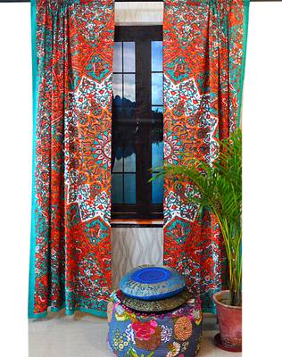Indian mandala curtain panel elephant living room tab top luxury door curtains 2