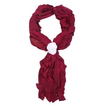 Maroon Cotton Lycra Scarf With White Flower Rubbering 2