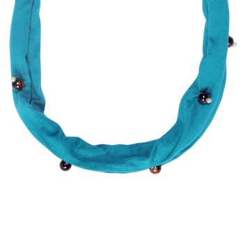 Turquoise Cotton Lycra Scarf Necklace With Black Colour Stone Beads 3