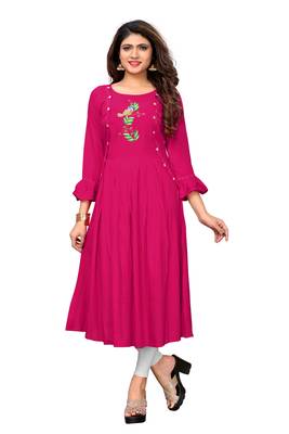 Pink woven rayon kurti 1