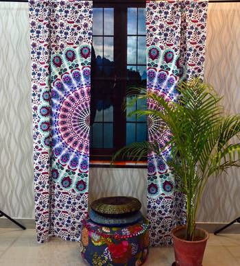 Indian curtains throw mandala tapestry window drape panel sheer scarf valances 2