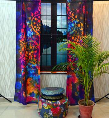 Indian tie dye curtains mandala tapestry window drape panel sheer scarf valances 2