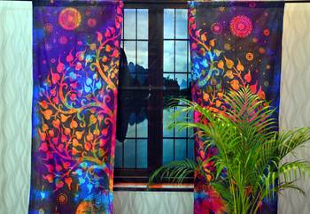 Indian tie dye curtains mandala tapestry window drape panel sheer scarf valances 3