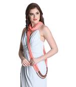 Peach Cotton Lycra Scarf With Dark Pink Multicolour Shaded Beads
