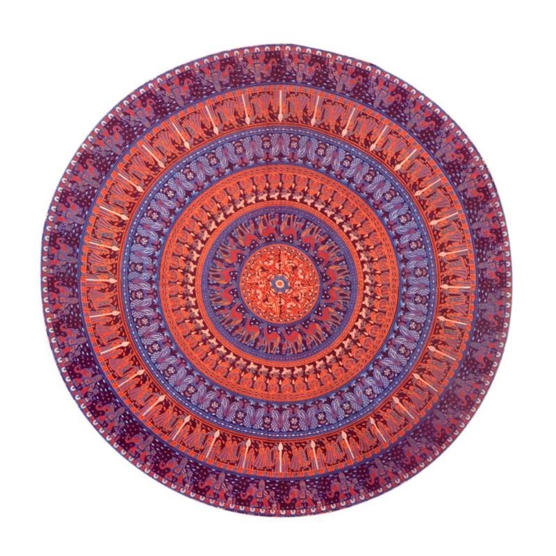 Tapis Rond Mandala Ombre 52 Pouces (132 Cm) - Utilisable Comme Jet De Plage, Tapis De Yoga, Nappe Ou Décoration Murale - Coton, Fait Main En Inde