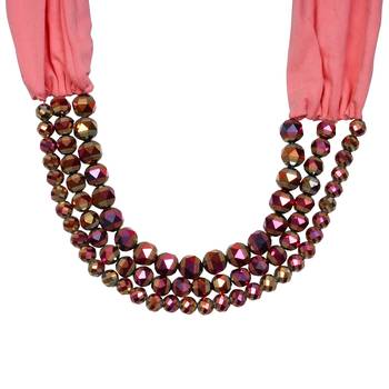 Peach Cotton Lycra Scarf With Dark Pink Multicolour Shaded Beads 3