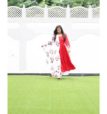Red and white printed rayon kurtas and kurtis with palazzo 1