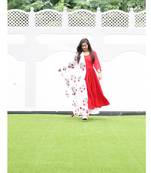 Red and white printed rayon kurtas and kurtis with palazzo