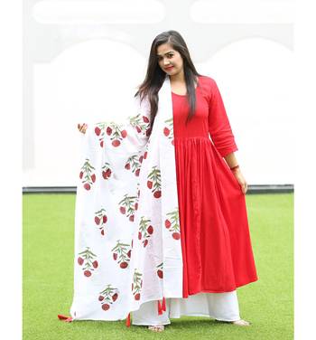 Red and white printed rayon kurtas and kurtis with palazzo 3