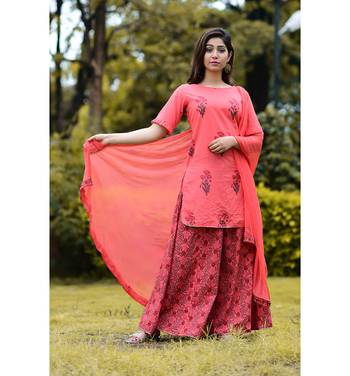 Peach printed cotton kurtas and kurtis with palazzo 1