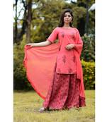 Peach printed cotton kurtas and kurtis with palazzo