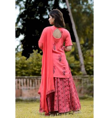 Peach printed cotton kurtas and kurtis with palazzo 2