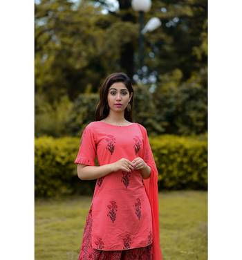Peach printed cotton kurtas and kurtis with palazzo 3