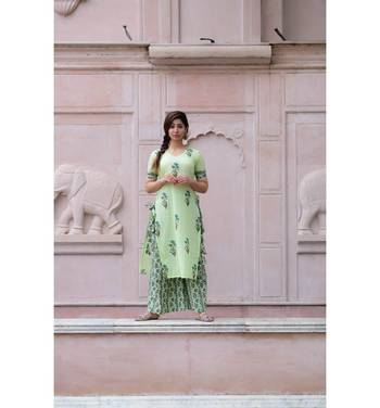 Green printed cotton kurtas and kurtis with palazzo 1