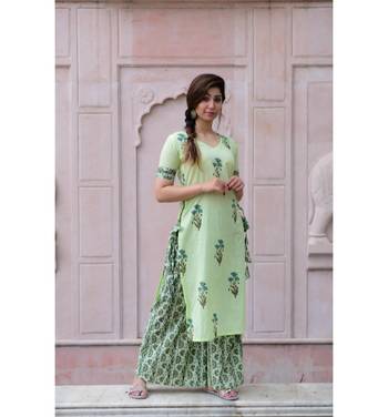 Green printed cotton kurtas and kurtis with palazzo 2