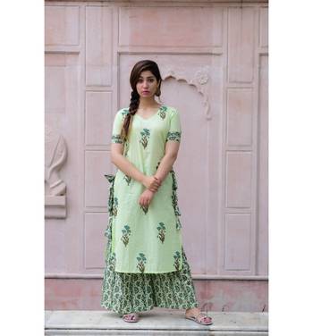 Green printed cotton kurtas and kurtis with palazzo 3