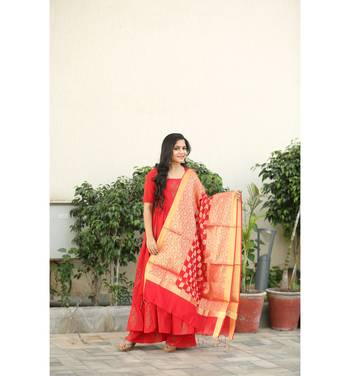 Red and white printed cotton kurtas and kurtis with palazzo 1
