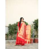 Red and white printed cotton kurtas and kurtis with palazzo