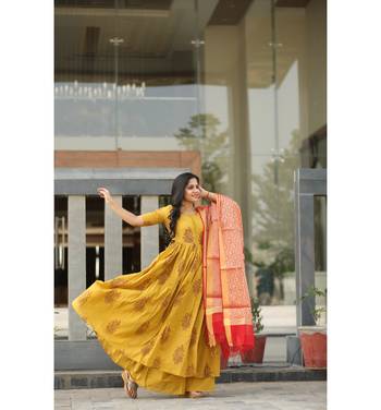 Yellow printed cotton kurtas and kurtis with palazzo 1