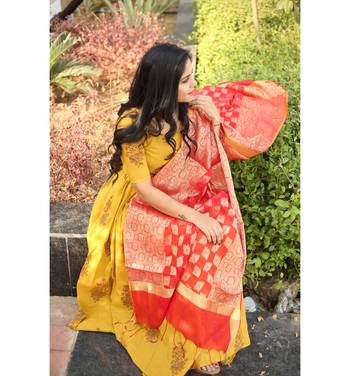 Yellow printed cotton kurtas and kurtis with palazzo 2