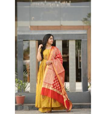 Yellow printed cotton kurtas and kurtis with palazzo 3