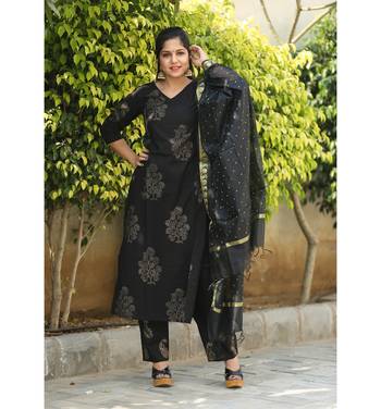 Black printed cotton kurtas and kurtis with palazzo 1