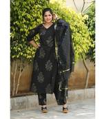 Black printed cotton kurtas and kurtis with palazzo