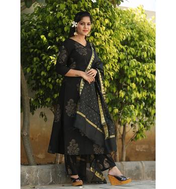 Black printed cotton kurtas and kurtis with palazzo 3