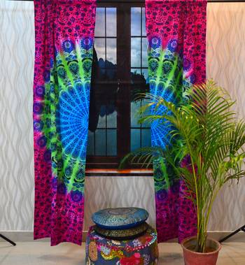 Door window mandala indian curtain bohemian tapestry drape panel cotton valance 1