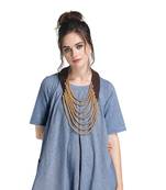 Brown Cotton Thread Lycra T-Shirt Scarf Necklace With Copper Beads