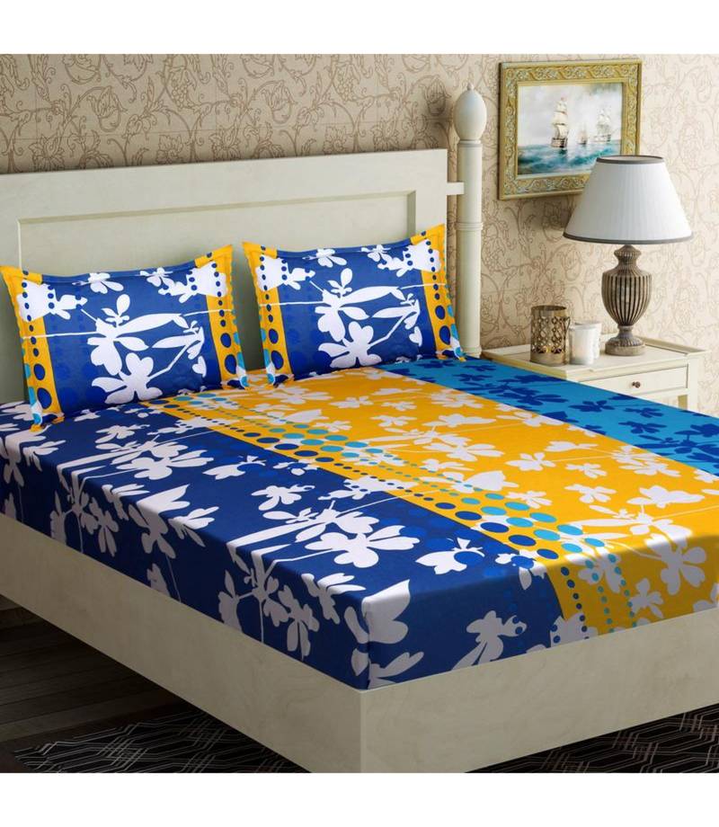 Dailz 104 TC Cotton Printed Multicolor Double Bedsheet With 2 Pillow