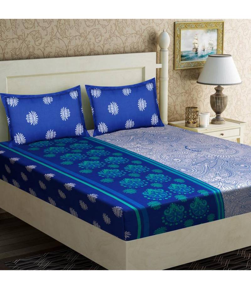 Dailz 104 TC Cotton Printed Multicolor Double Bedsheet With 2 Pillow