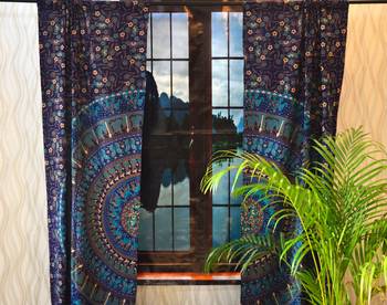 Indian mandala tulle voile door window curtain drape panel sheer scarf valances 4