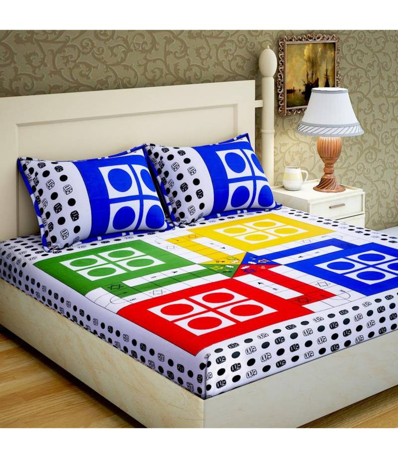 Dailz 104 TC Cotton Printed Multicolor Double Bedsheet With 2 Pillow