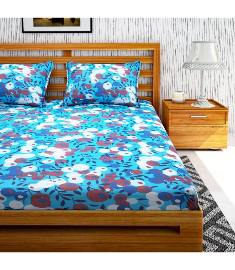 Dailz 104 TC Cotton Printed Multicolor Double Bedsheet With 2 Pillow