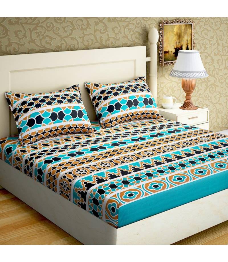 Dailz 104 TC Cotton Printed Multicolor Double Bedsheet With 2 Pillow