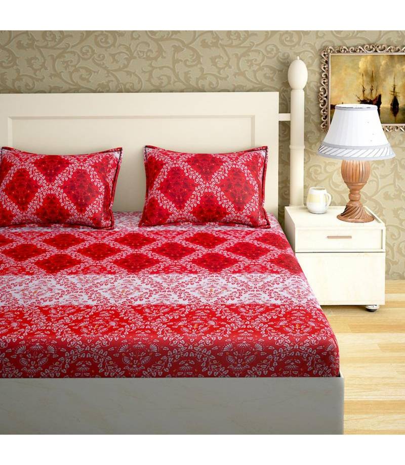 Dailz 104 TC Cotton Printed Multicolor Double Bedsheet With 2 Pillow