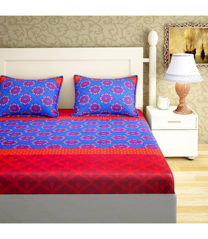 Dailz 104 TC Cotton Printed Multicolor Double Bedsheet With 2 Pillow