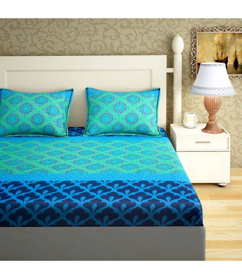Dailz 104 TC Cotton Printed Multicolor Double Bedsheet With 2 Pillow