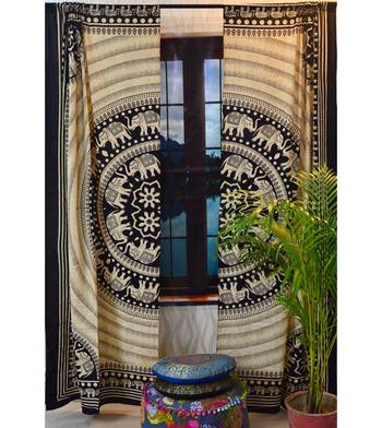Indian round elephant mandala curtain hippie bohemian handmade include 2 panel set queen tapestry, drapes & valances 1