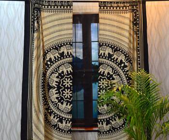 Indian round elephant mandala curtain hippie bohemian handmade include 2 panel set queen tapestry, drapes & valances 2